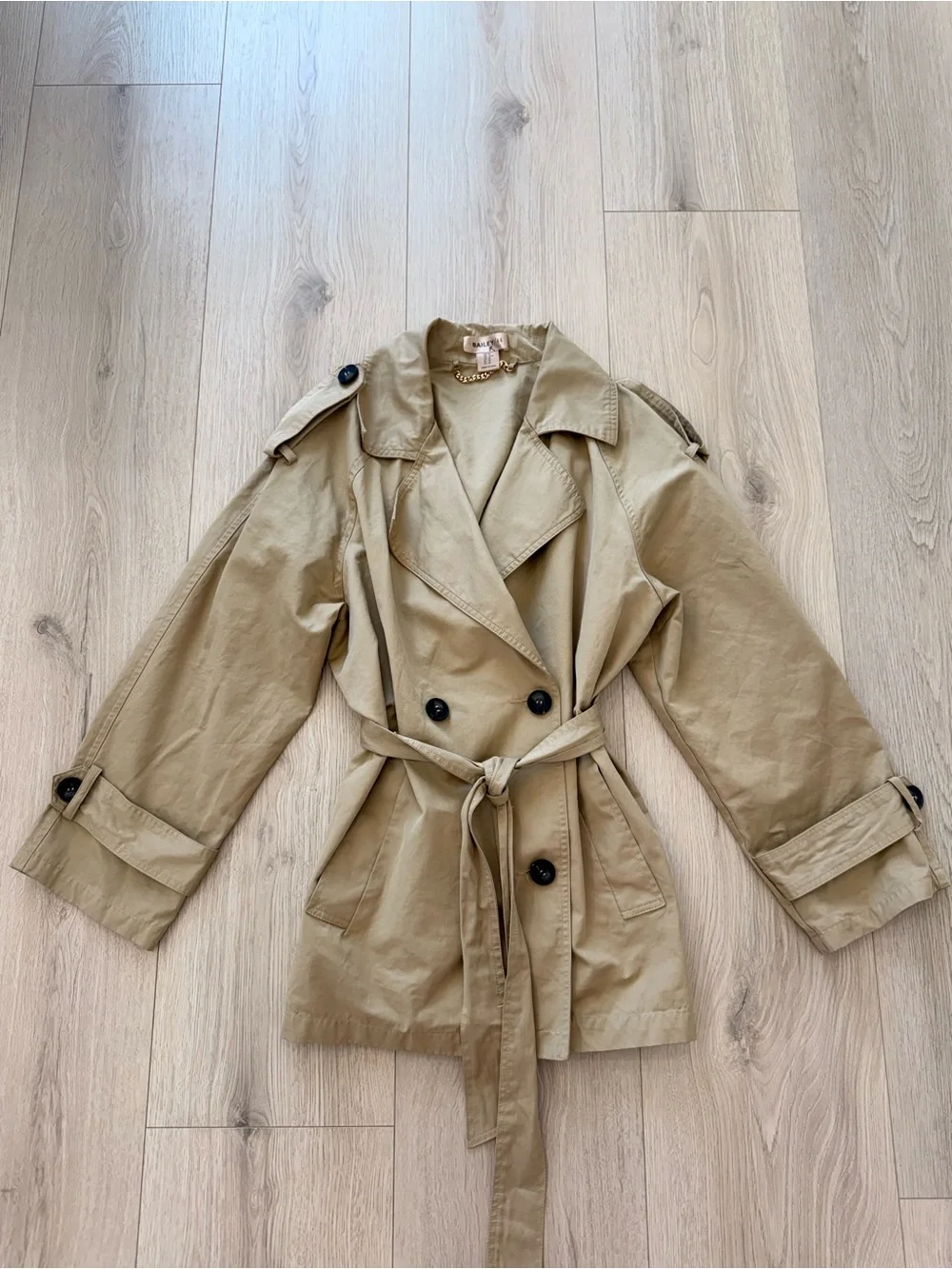 Bailey 44 Tan Double-Breasted Trench Coat with Waist Tie - Picture 1 of 6